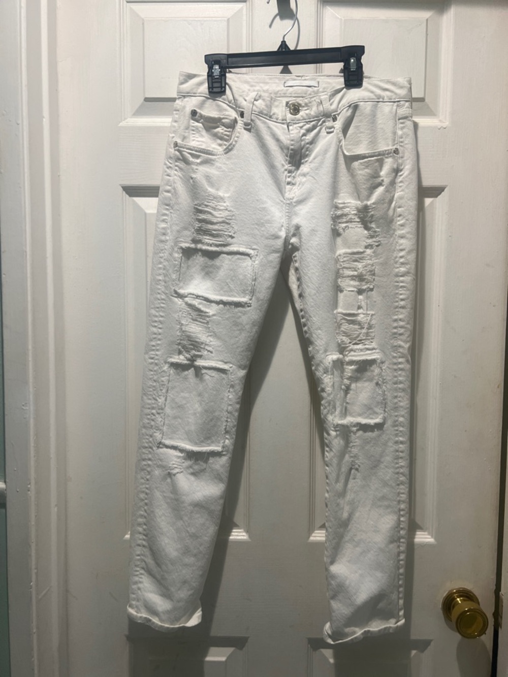 7 For All Mankind White Distressed Boyfriend Jeans